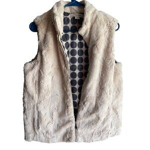 Au Lieu Women's Full Zip Cream Brown Fleece Winter Vest Size Medium